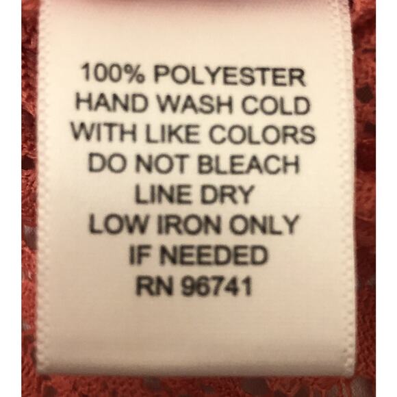 Crotchet Lace Coral Sz S Top Gathered Hem Orange Shirt Round Neckline 3/4 Sleeve - Picture 10 of 13